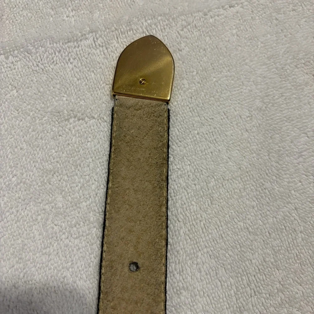 Vintage Christian Dior Blue Leather Belt with Gold-Tone Buckle M